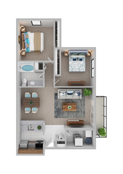Floor plan for 2 beds, 1 bath, 880 sqft